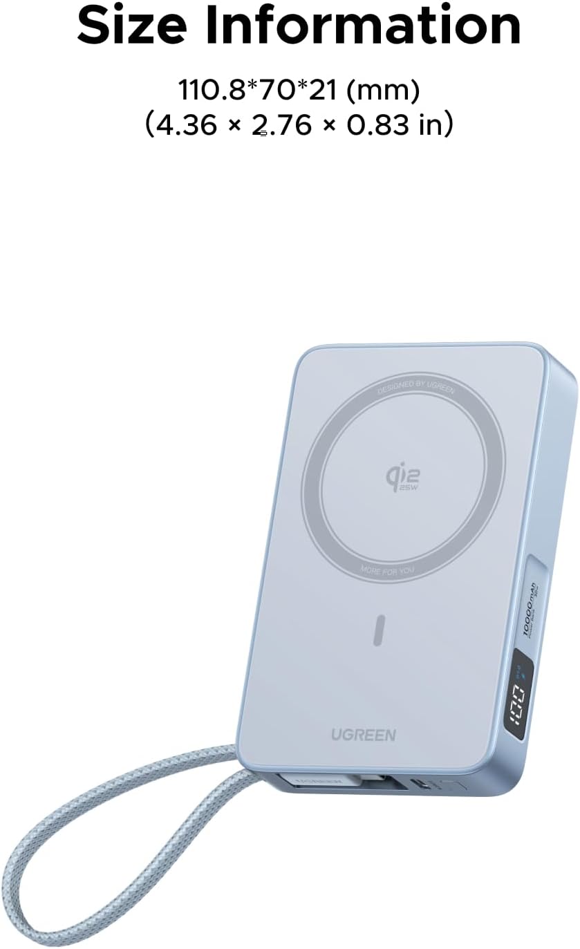 UGREEN Nexode 10000mAh Qi2 25W Magnetic Power Bank with Built-In USB-C Cable - view 9