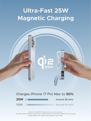 UGREEN Nexode 10000mAh Qi2 25W Magnetic Power Bank with Built-In USB-C Cable - view 2