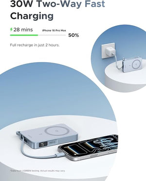 UGREEN Nexode 10000mAh Qi2 25W Magnetic Power Bank with Built-In USB-C Cable - view 3