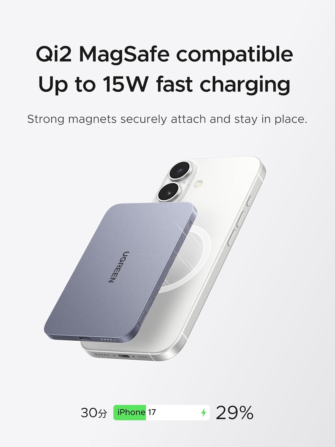 UGREEN MagFlow Air 5000mAh Qi2 Magnetic Power Bank - Grey - view 3