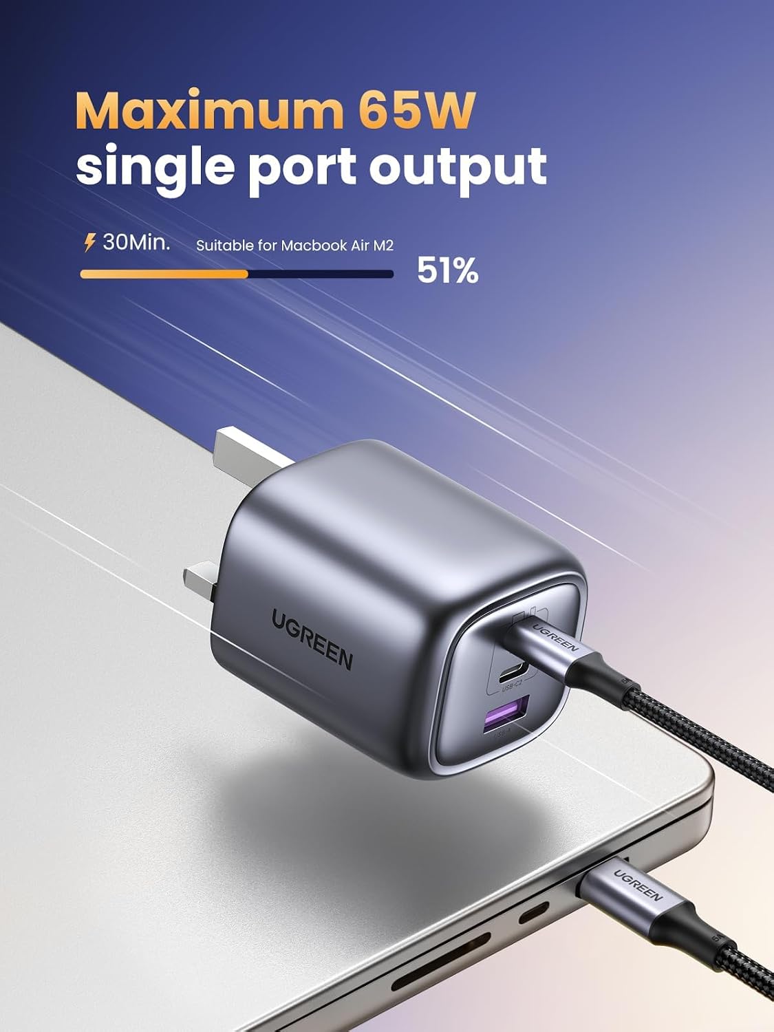 UGREEN Nexode 65W 3-Port USB-C GaN Fast Charger with Foldable Plug - view 3